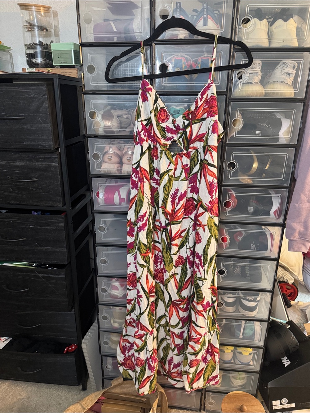 a new day White Maxi Dress with Pink Floral & Green Leaf Print